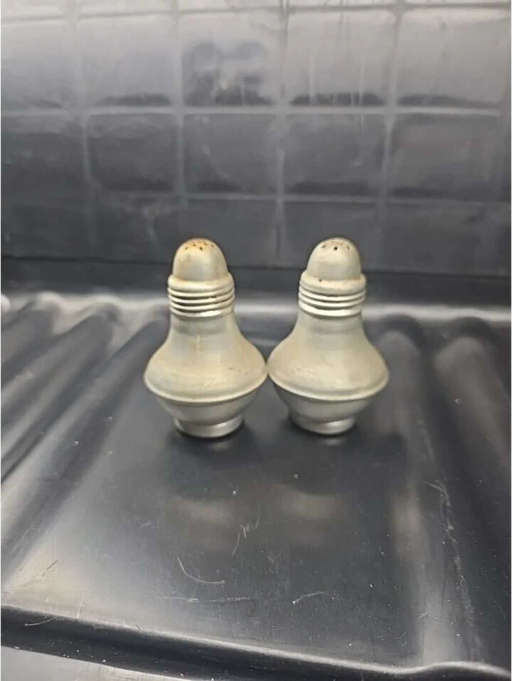 Vintage Aluminum Weighted Salt & Pepper Shakers 3” Tall